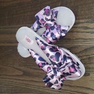 NWOT Ugg Lushette Pink Leopard Puffer Satin Bow Slippers